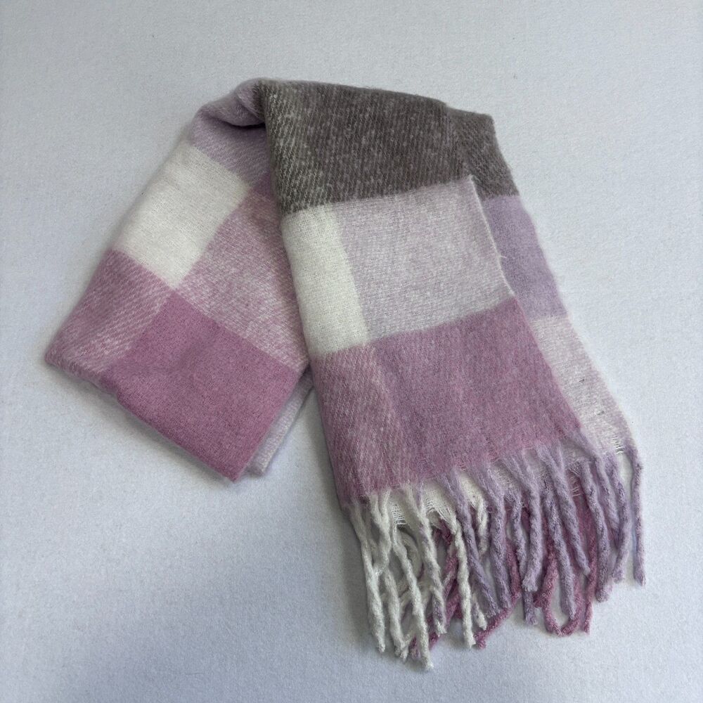 Steve Madden Oversized Plaid Scarf Women One Size Purple White Soft Cozy Winter